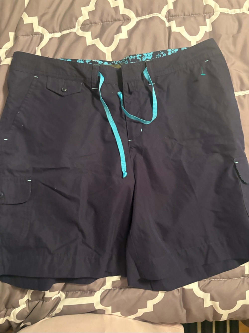 Eddie Bauer Navy Cargo Shorts with Teal Drawstring women’s